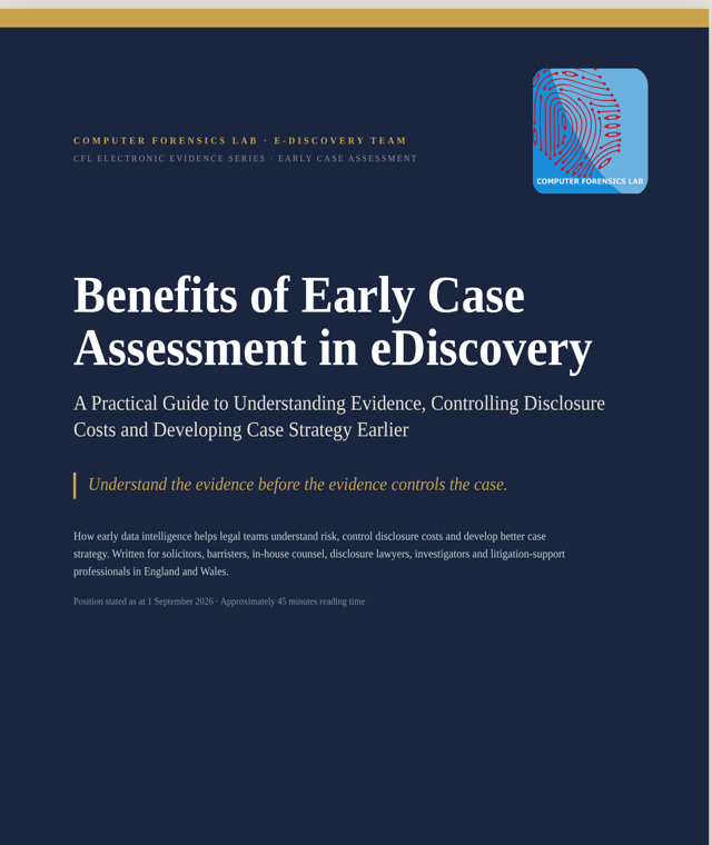 Cover of the guide, Benefits of Early Case Assessment in eDiscovery