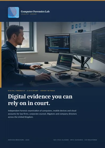 Cover of the Computer Forensics Lab digital forensics services brochure