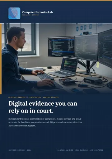 Cover of the Computer Forensics Lab digital forensics services brochure